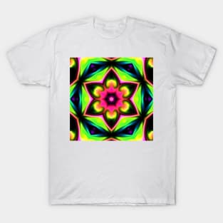 Psychedelic Hippie Flower Pink Green and Black T-Shirt